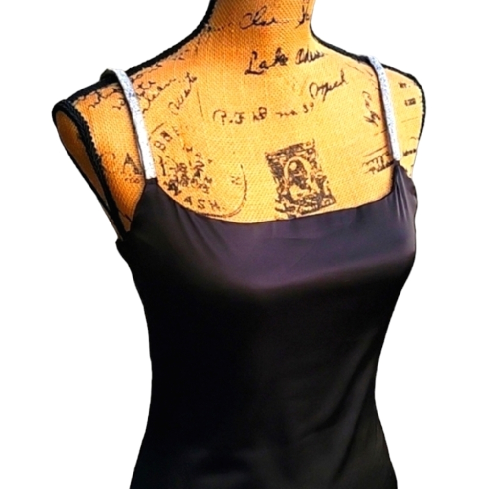 NEW Black Satin Diamante Strap Mini Dress - Picture 14 of 17